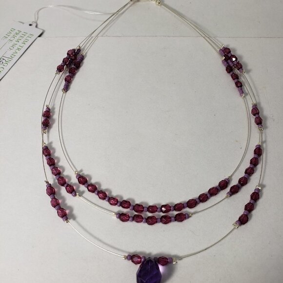 Purple & Lavender Layered Illusion Beaded Necklace – Women's Silver-Tone Fashion - Picture 5 of 7